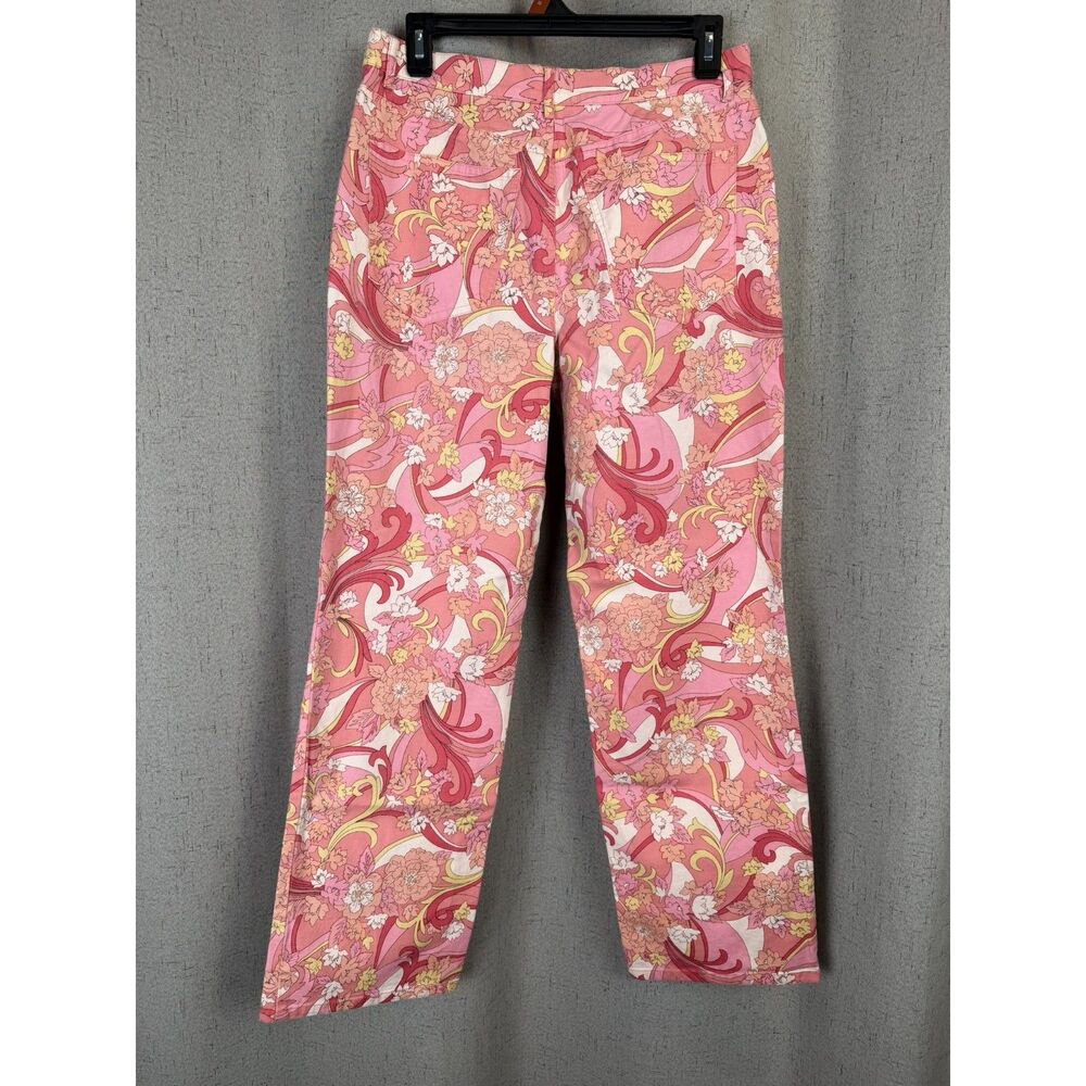 Talbots Petites Pink Baroque Floral Scroll Print Stretch Crop Pants - Picture 3 of 5